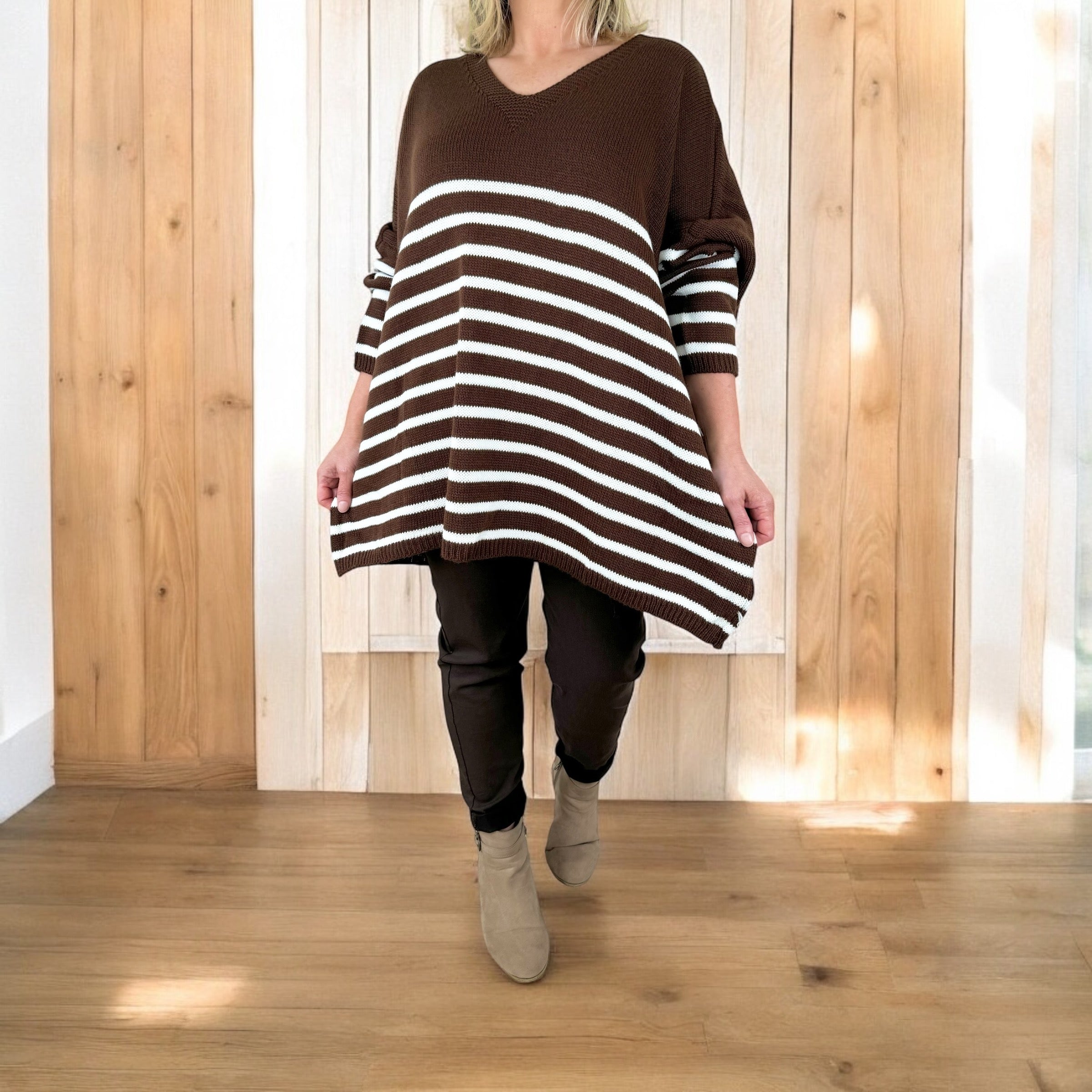 Striped Diana Cosy Knit Jumper AW24 - Chocolate