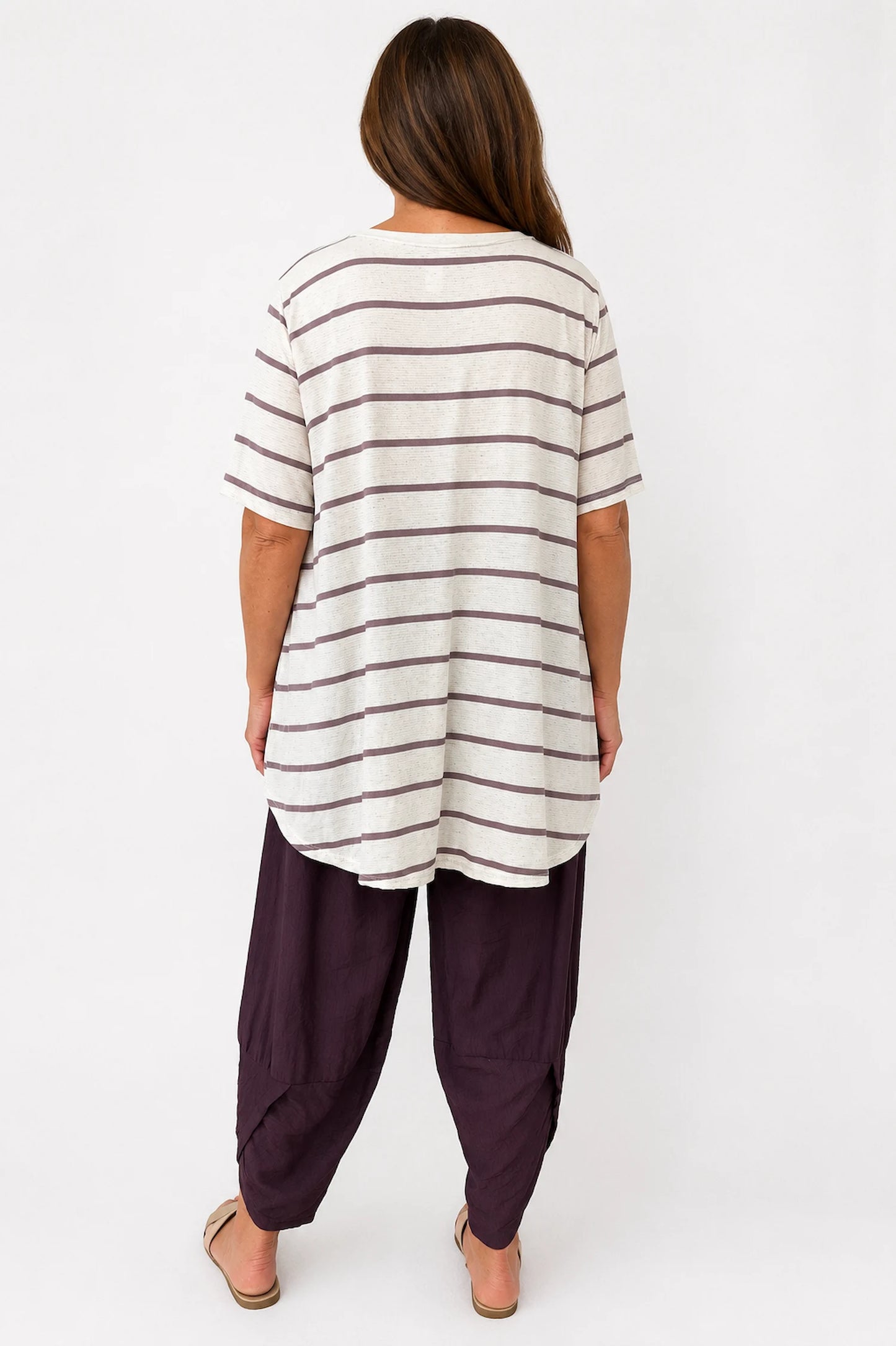Linen Mix Cindy Stripe Top - Mocha