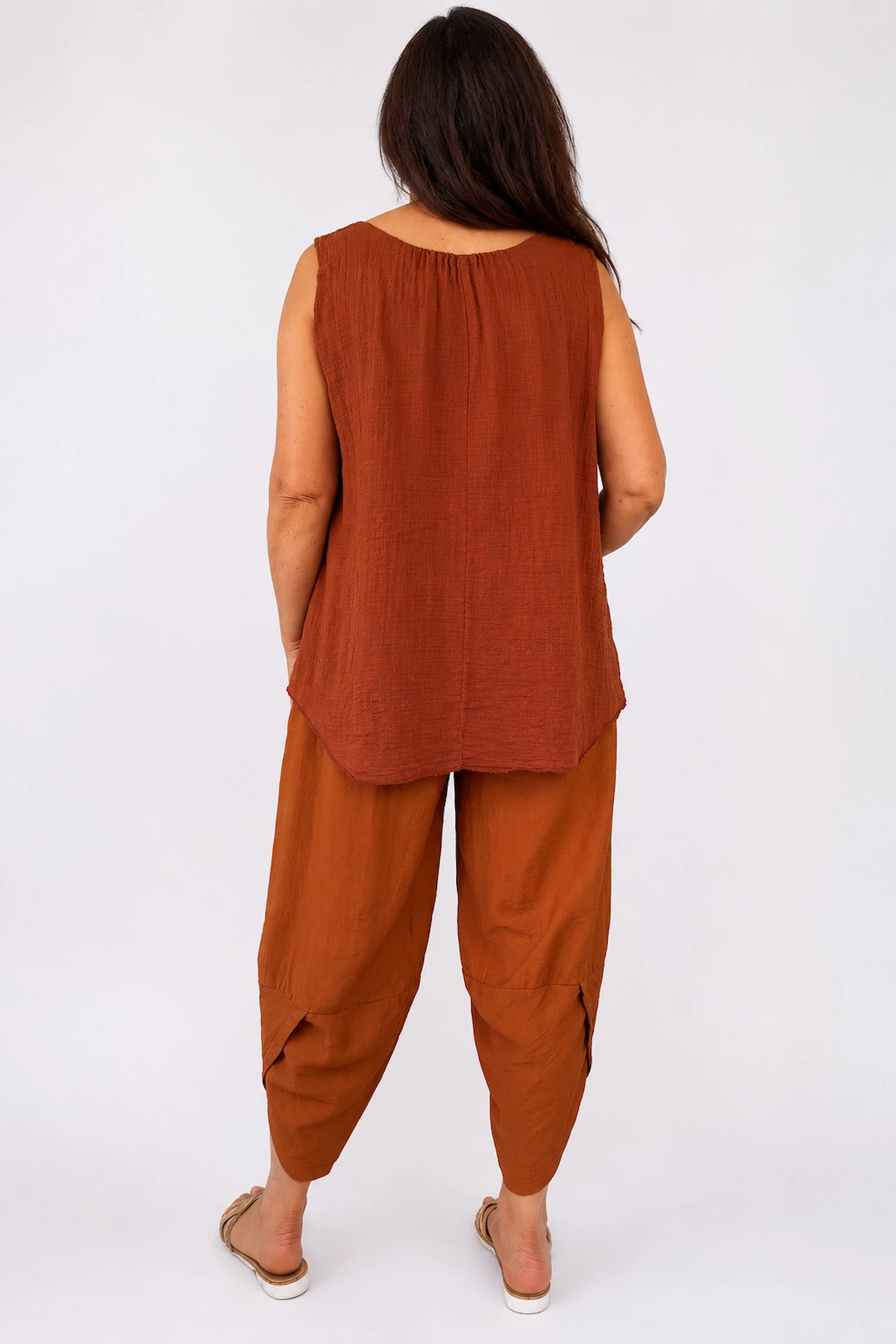 Fully Lined Cotton Italia Necklace Vest - Spice Terracotta