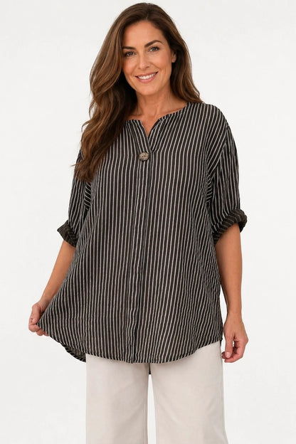 Pure Cotton Pin Stripe Bianca Button Shirt - Chocolate