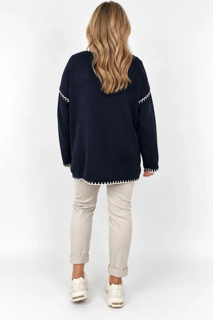 Wool Mix Veronica Lightweight Knit Jumper - Navy