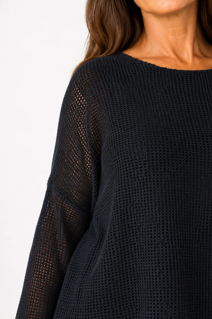 Pure Cotton Fully Lined Amy Mesh Top - Black