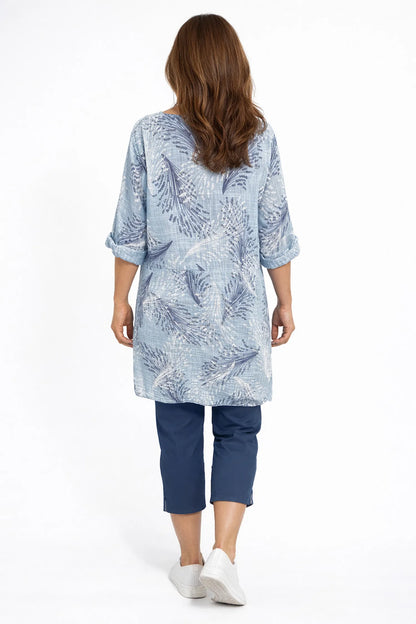 Pure Cotton Double Pocket Violetta Tunic Top - Light Denim