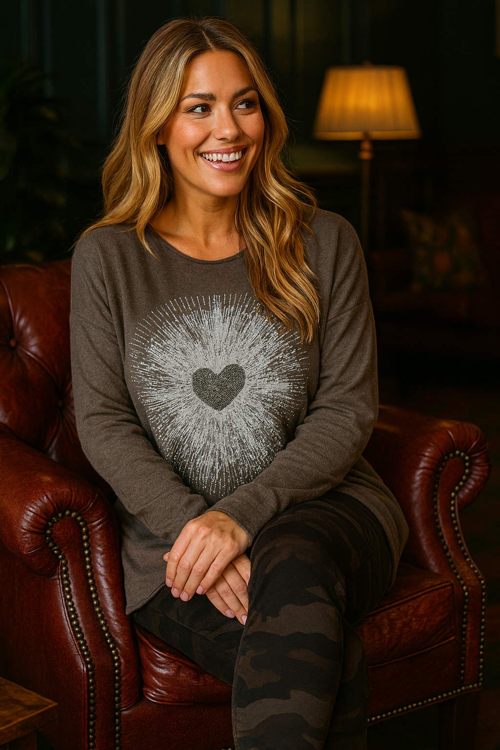 Luxury Soft Knit Diamanté Heart Arilla Jumper - Chocolate