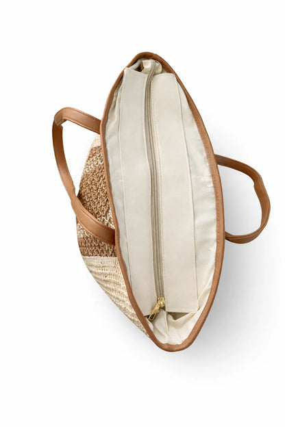 Milan Woven Double Faux Leather Strap Tote Bag