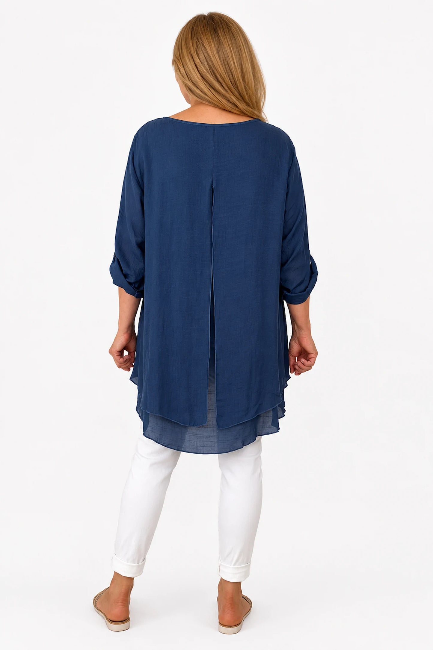 Fully Lined Rosa Button Sleeve Top - Navy