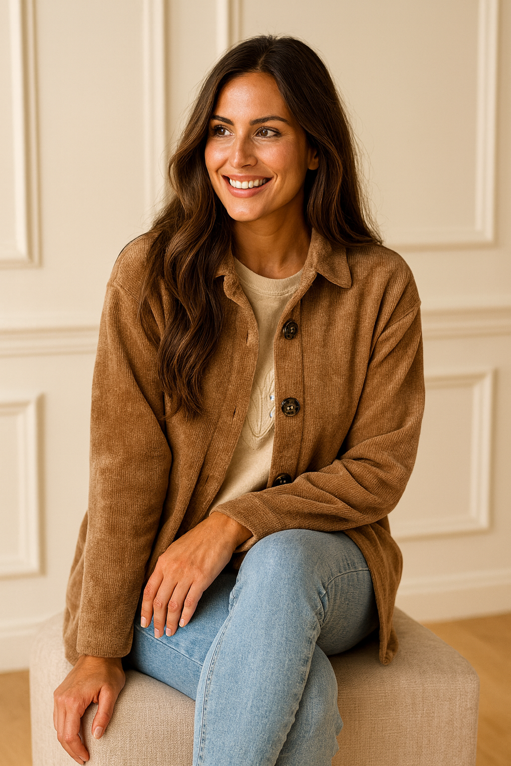 Chenille Arrivia Button Shacket - Chestnut
