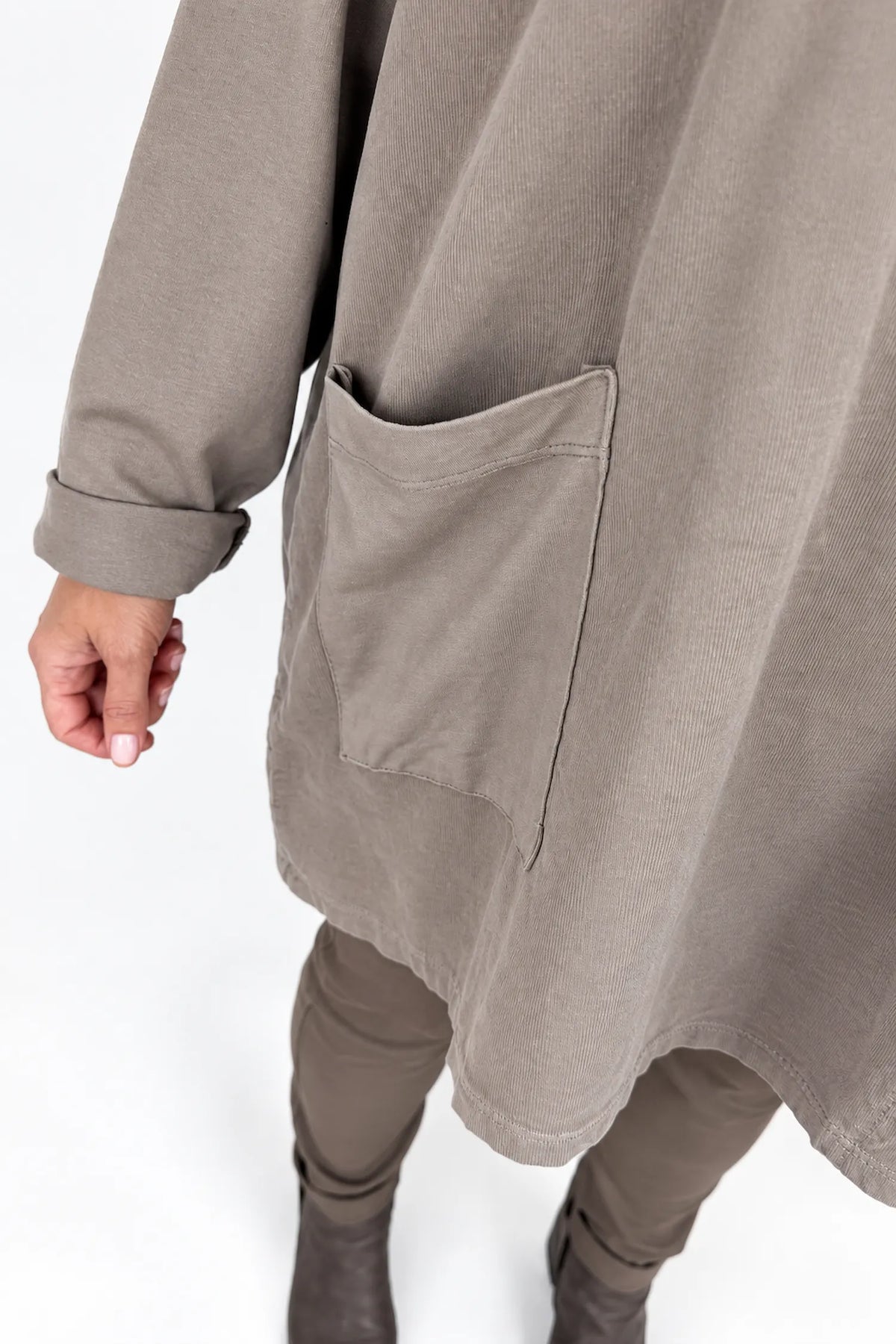 Cotton Fine Needlecord Patch Button Detail Fern Pocket Top - Mocha