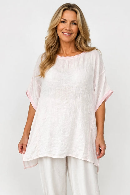 Cotton Lightly Textured Lucinda Top - Powder Pink