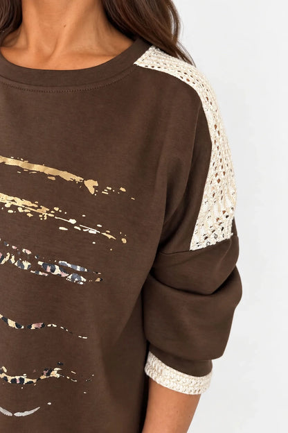 Golden Stitch Crochet Sleeve Amara Top - Chocolate