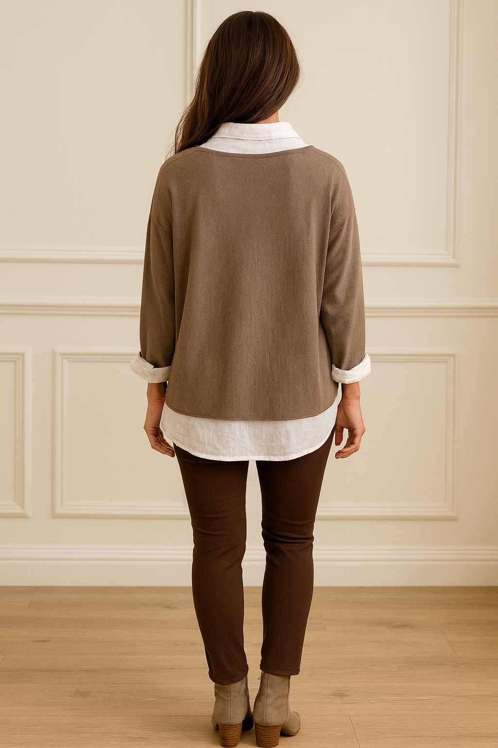 Cotton Mix Two in One Fleur Top - Mocha