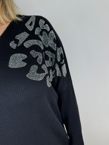 Ribbed Knit Wool Mix Diamanté Nissi Top AW24