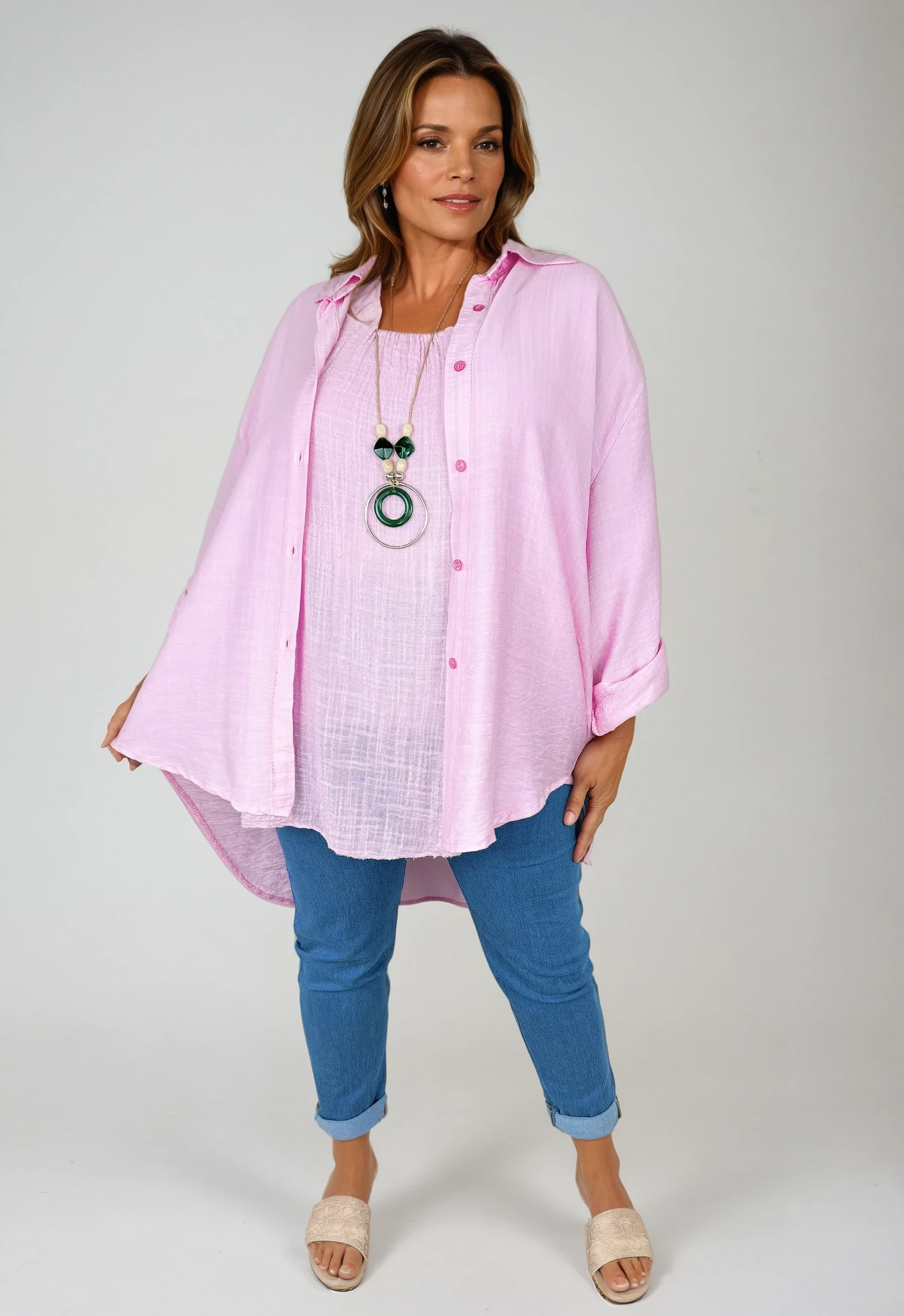 Premium Stitch Button Sleeve Viera Shirt - Baby Pink