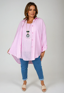 Premium Stitch Button Sleeve Viera Shirt - Baby Pink