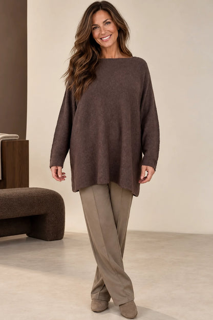 Fine Knit Seam Sleeve Tulia Top - Chocolate