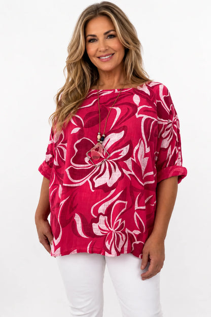 Pure Cotton Pesali Necklace Top - Cherry Red
