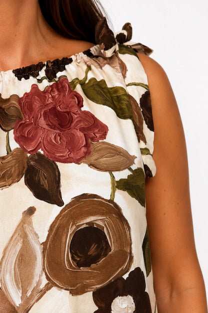 Tied Sleeve Detail Italia Garden Dress - Chocolate