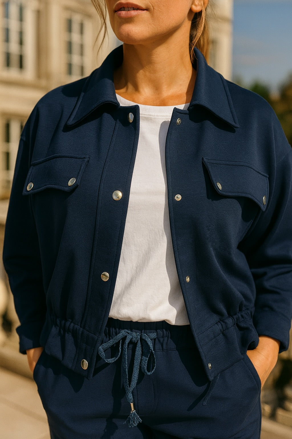 Chelsea Button Detail Jacket - Navy