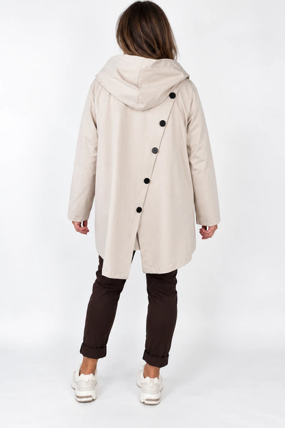 Cotton Button Back Detail Double Button Pocket Marnie Zipped Jacket - Beige