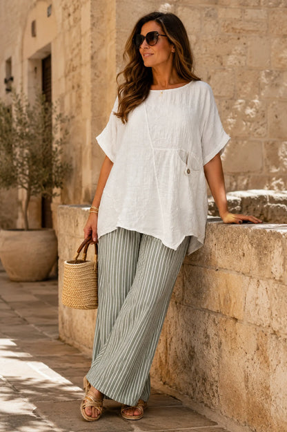 Button Pocket Varessa Jacquard Top - Beige