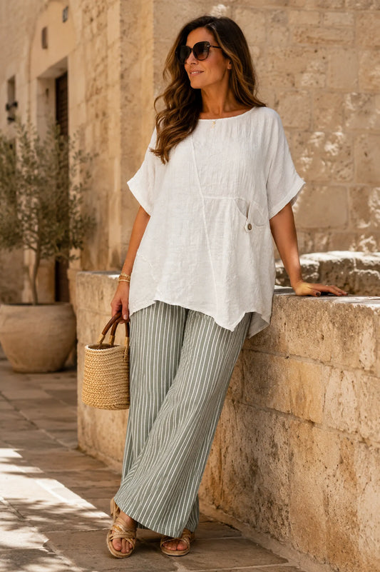 Button Pocket Varessa Jacquard Top - Beige