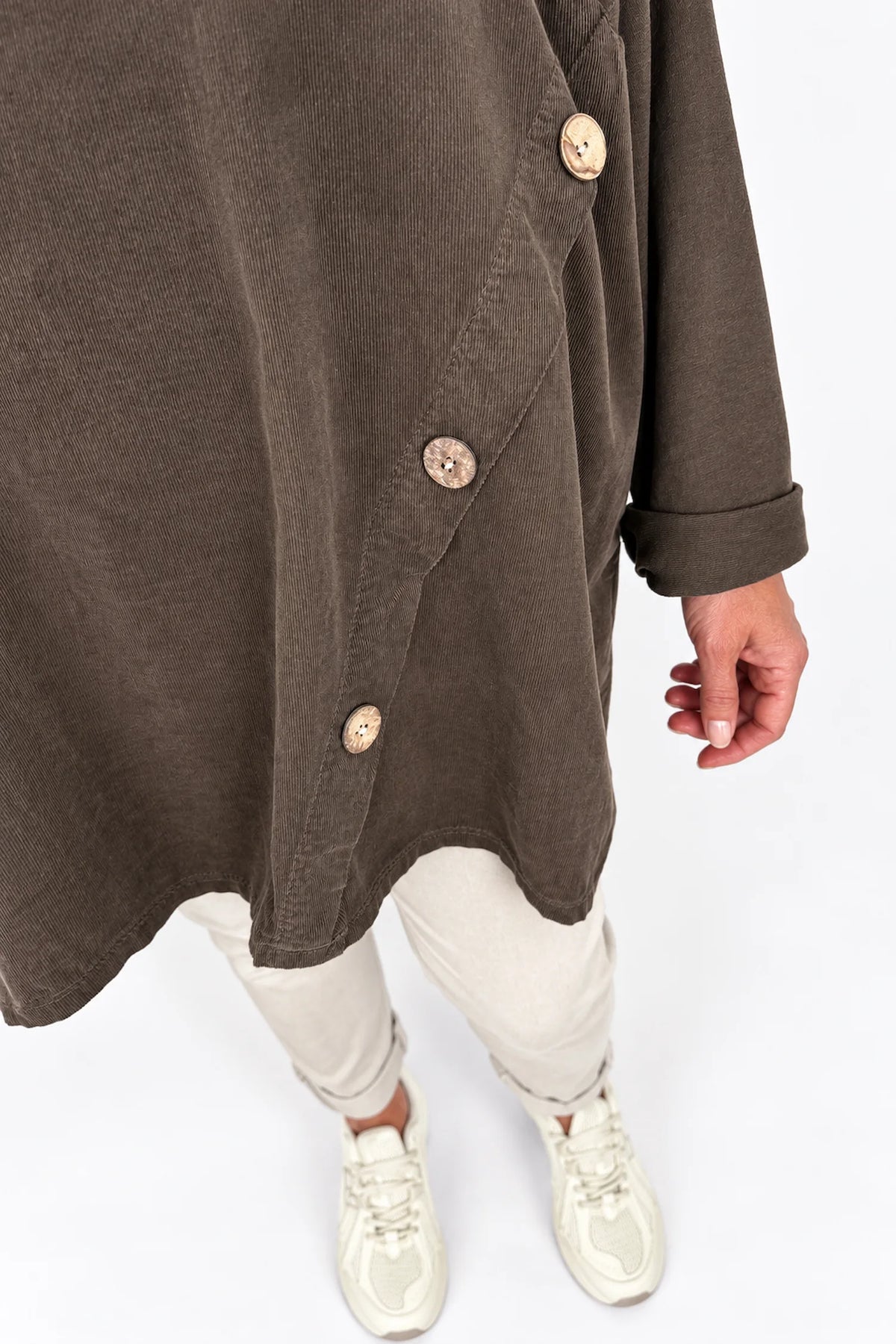 Cotton Fine Needlecord Patch Button Detail Fern Pocket Top - Chocolate