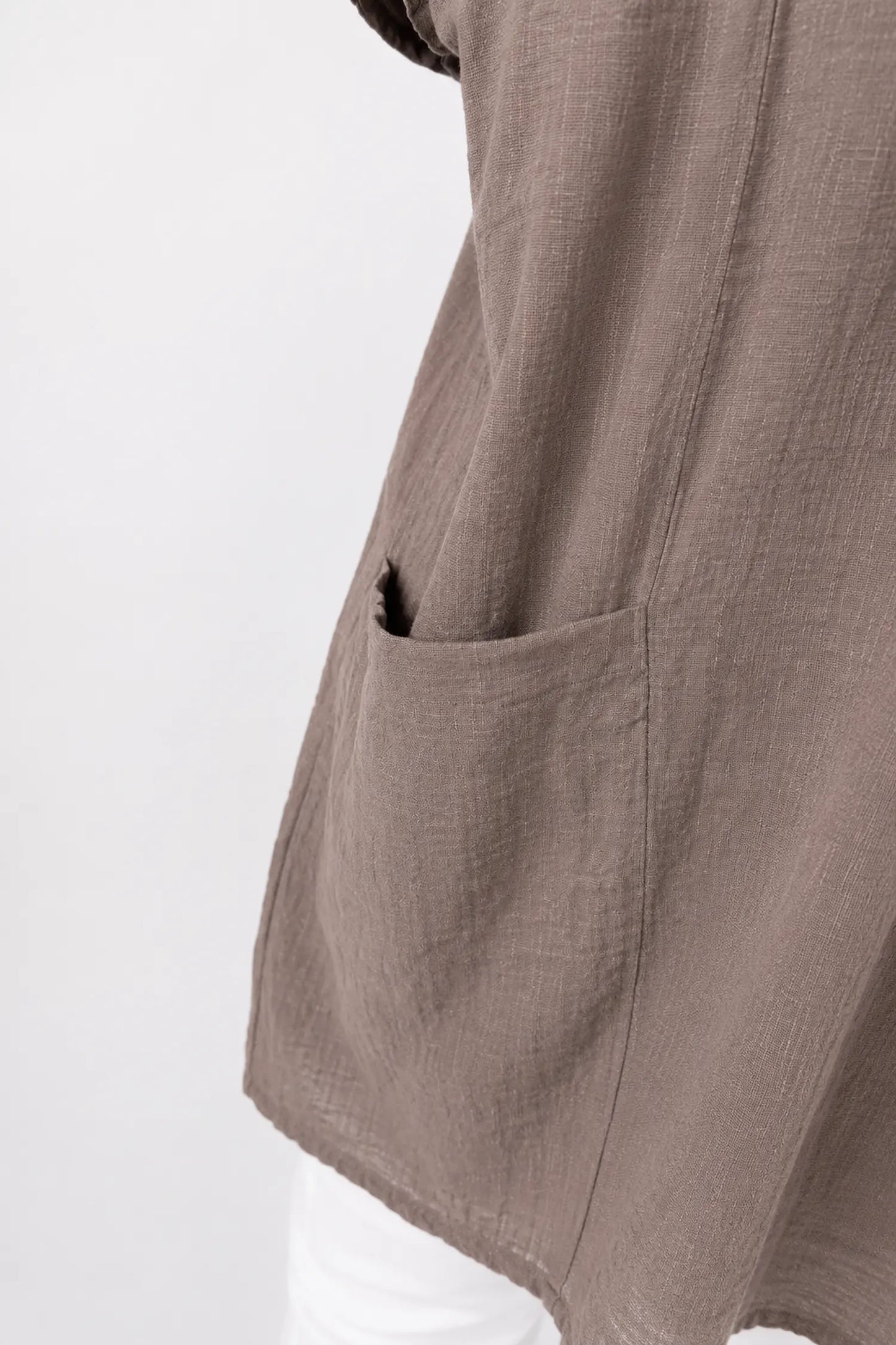 Pure Cotton Double Pocket Coté Tunic Top - Mocha