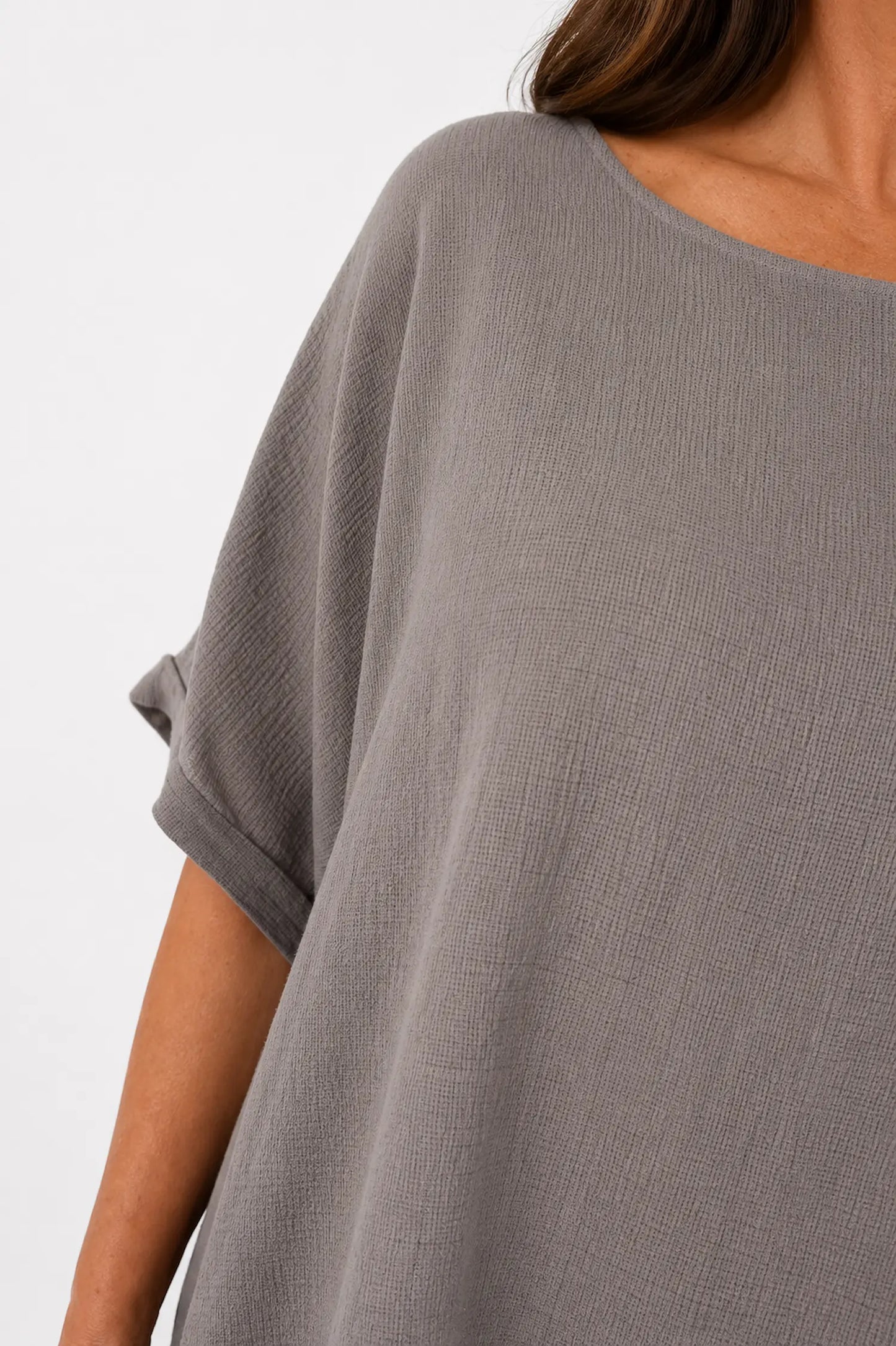 Pure Cotton Premium Stitch Button Back Jenni Top - Mocha