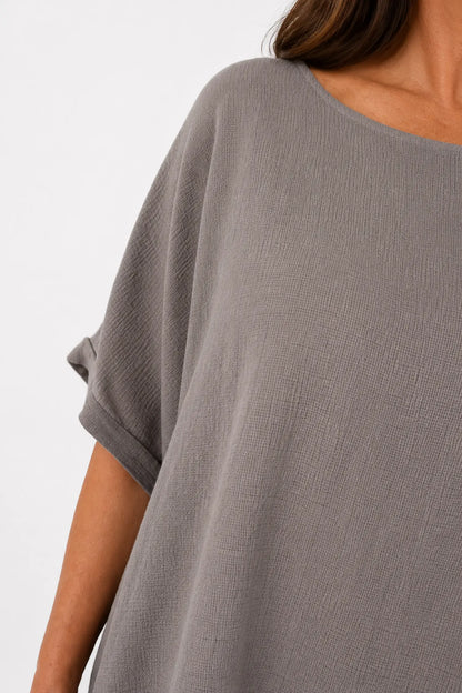 Pure Cotton Premium Stitch Button Back Jenni Top - Mocha