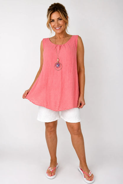 Lightly Textured Double Pocket Elasticated Waist Drawstring Lexi Shorts - White