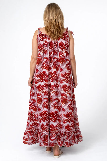 Cotton Adjustable Strap Italia Summer Breeze Maxi Dress - Italia Red