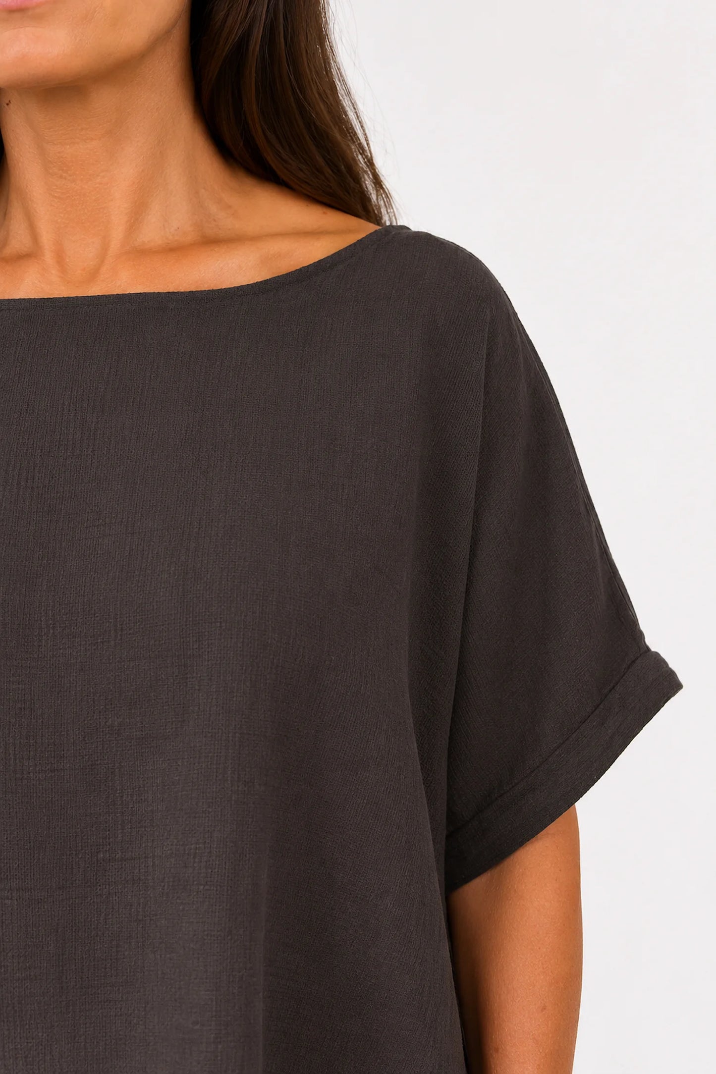 Pure Cotton Premium Stitch Button Back Jenni Top - Chocolate