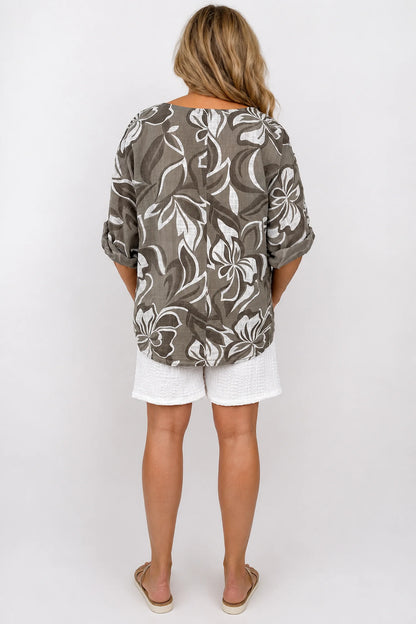 Pure Cotton Pesali Necklace Top - Mocha