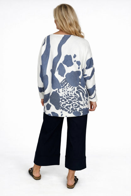 Premium Spring Knit Marca Seam Sleeve Top - Navy