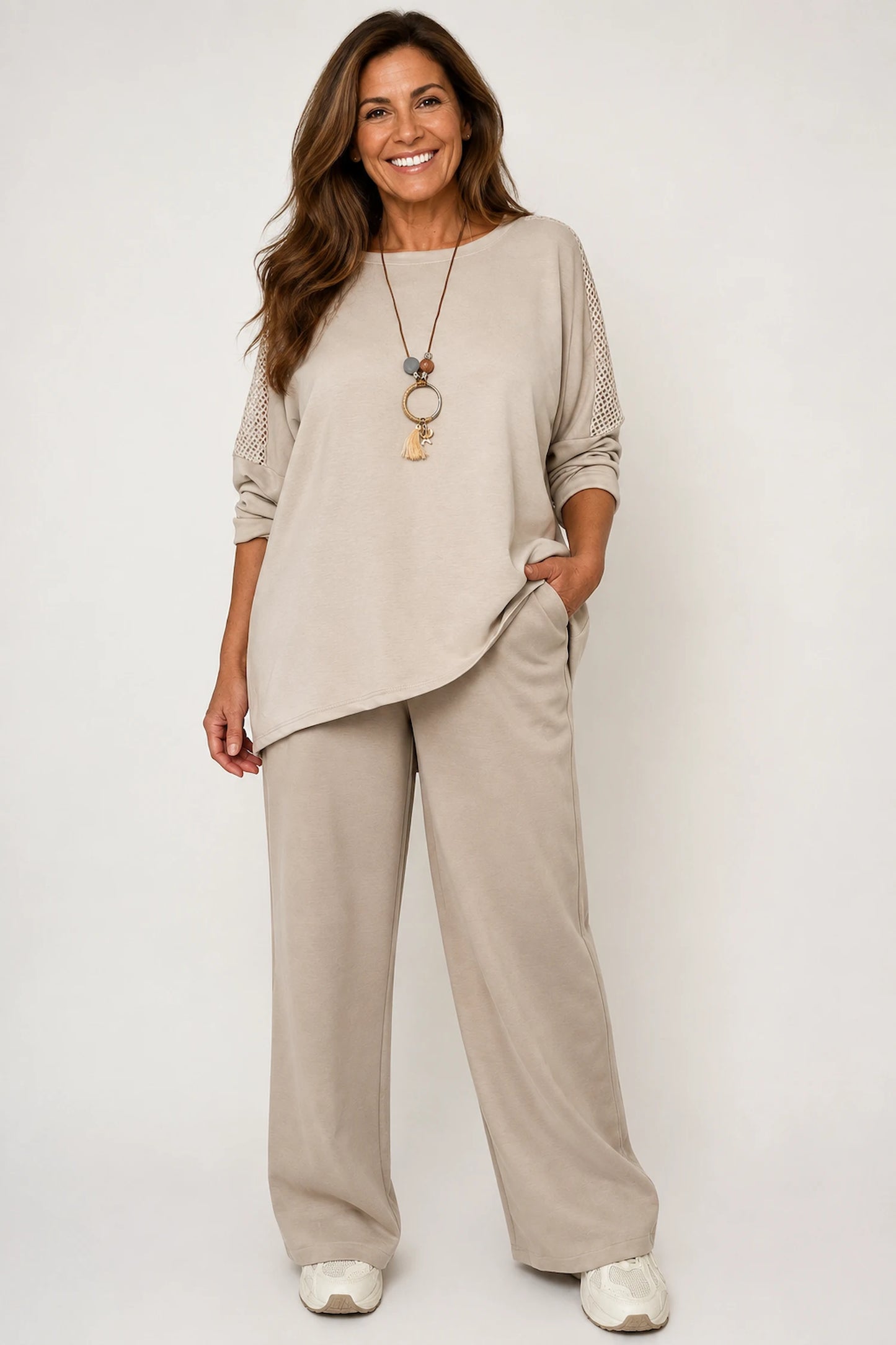 Double Pocket Drawstring Waist Carli Everyday Pants - Beige