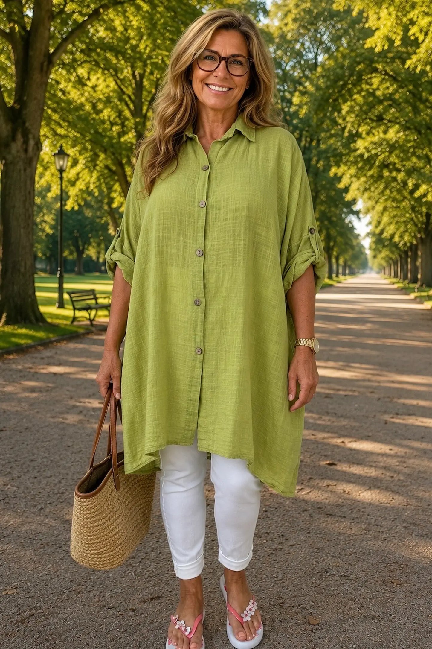 Pure Cotton Button Sleeve Cressida Button Shirt - Lime
