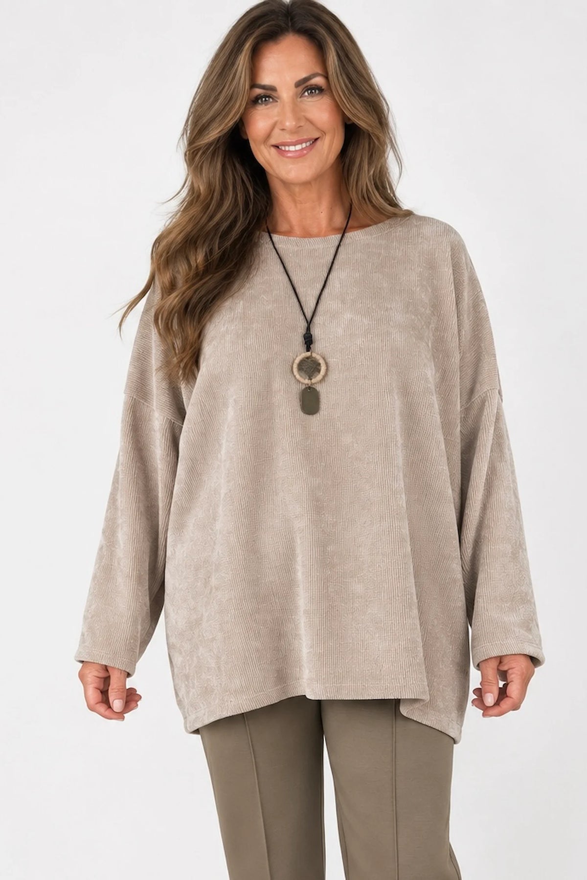 Ariana Chenille Necklace Top - Beige