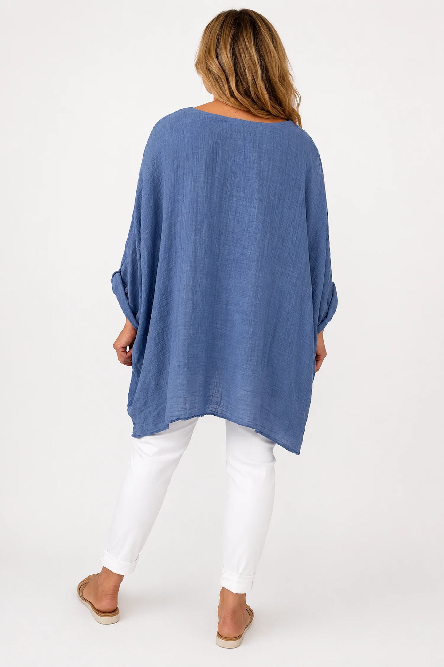 Cotton Fully Lined Isabel Necklace Batwing Top - Denim