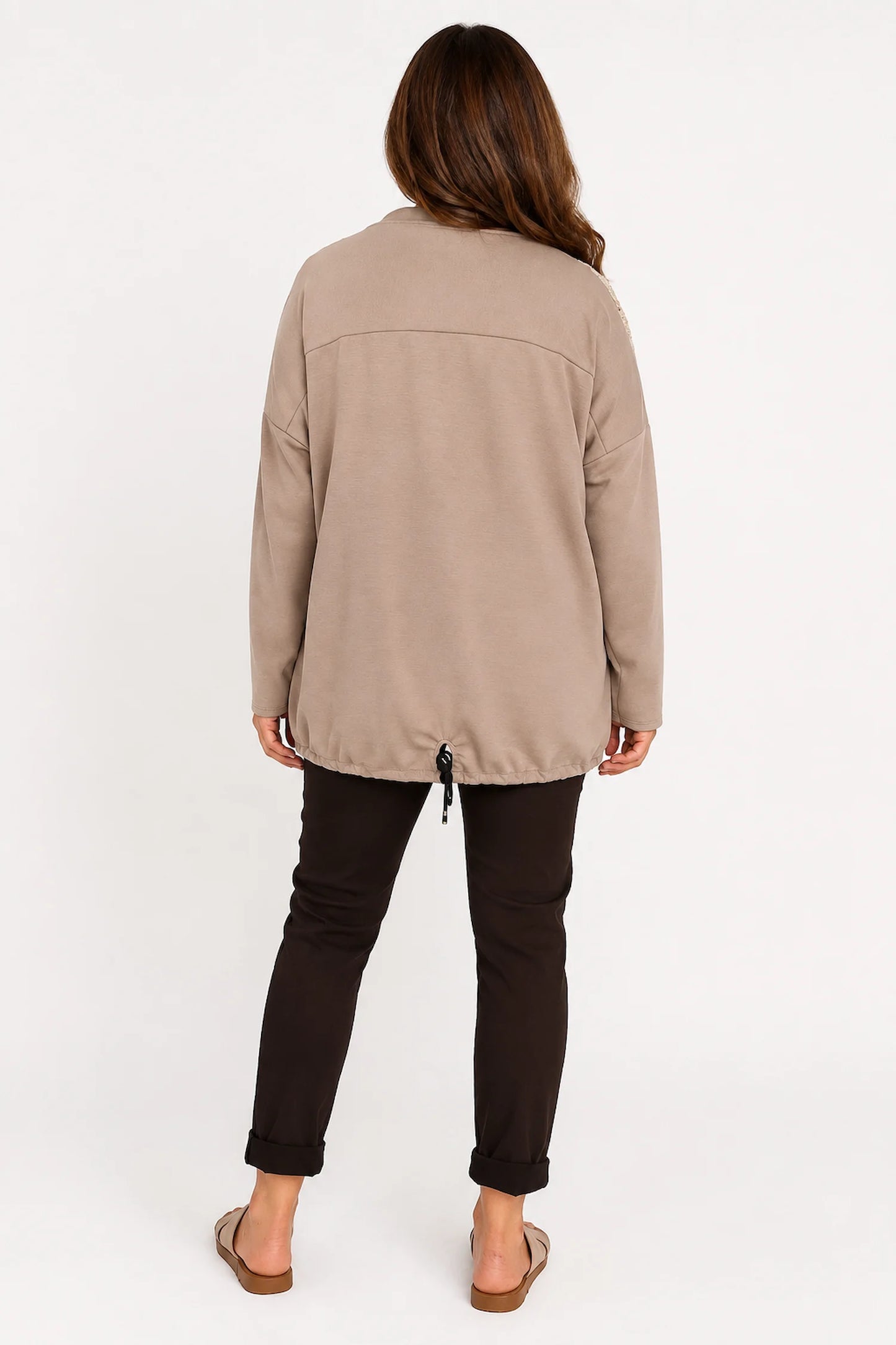 Golden Stitch Crochet Sleeve Metallic Floral Carvella Top - Mocha