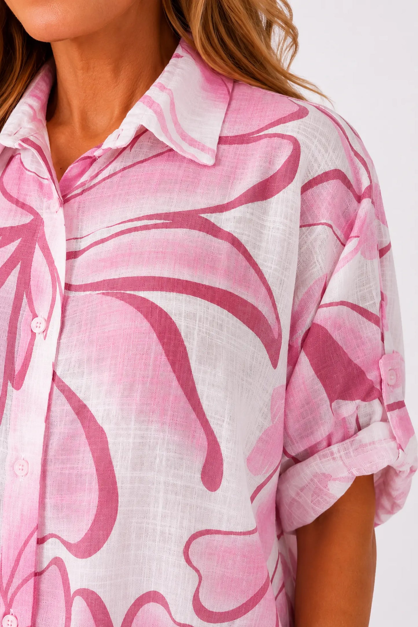 Pure Cotton Button Sleeve Milano Button Shirt - Summer Pink