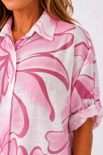 Pure Cotton Button Sleeve Milano Button Shirt - Summer Pink