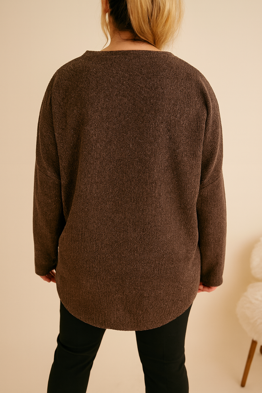 Wool Mix Sparkle Knit Venice Necklace Top - Chocolate