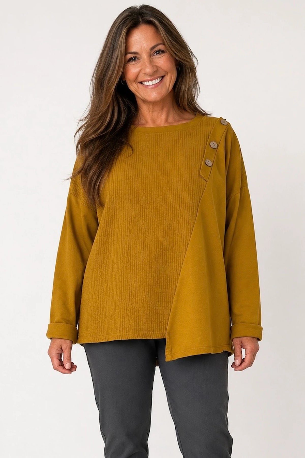 Cotton Button Detail Ezra Top - Mustard