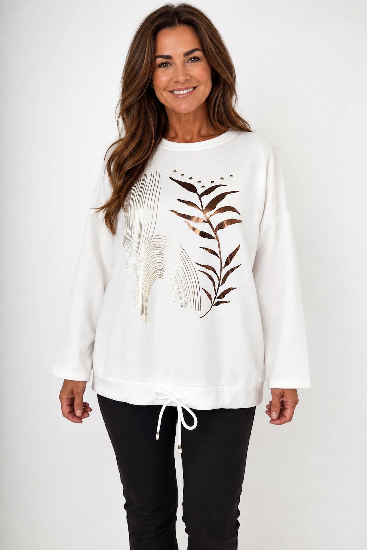 Metallic Gold Tied Hem Maddison Top - White