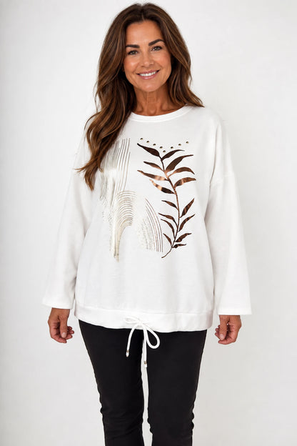 Metallic Gold Tied Hem Maddison Top - White