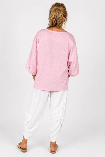 Relaxed Oversized Summer Flow Necklace Top - Baby Pink