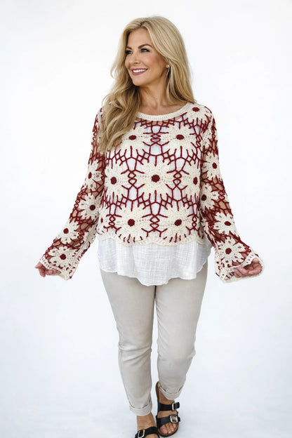 Cotton Juliette Floral Crochet Top - Vintage Red