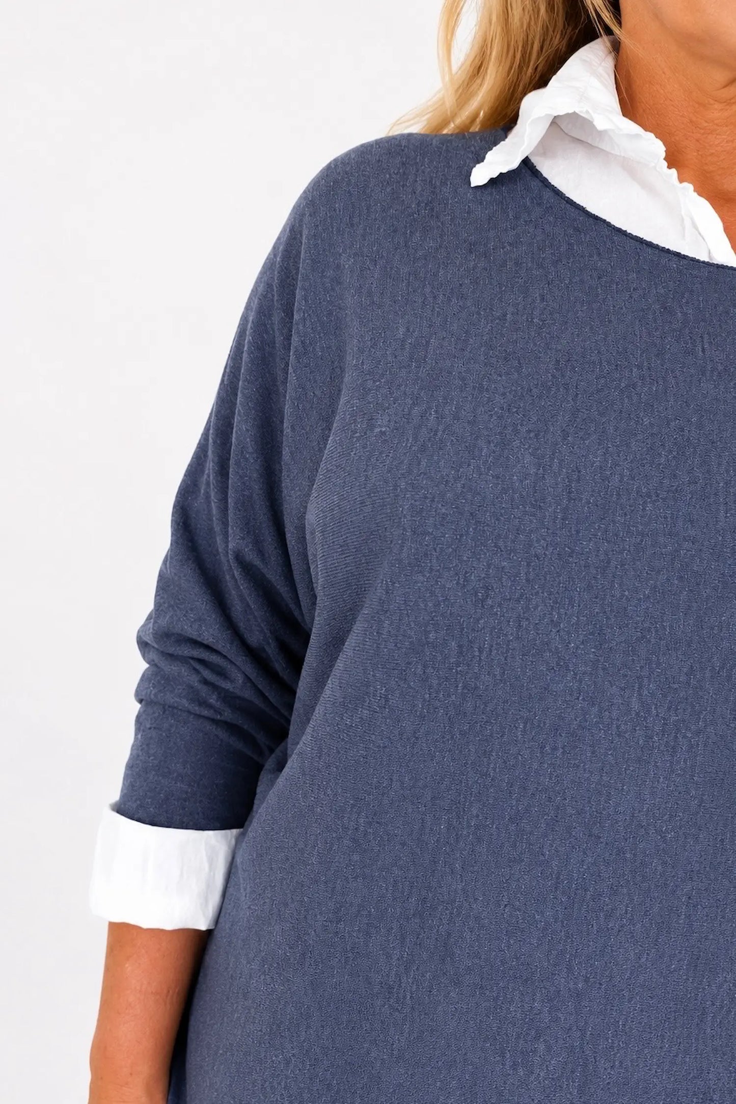 Cotton Fine Knit Two In One Mira Top - Navy