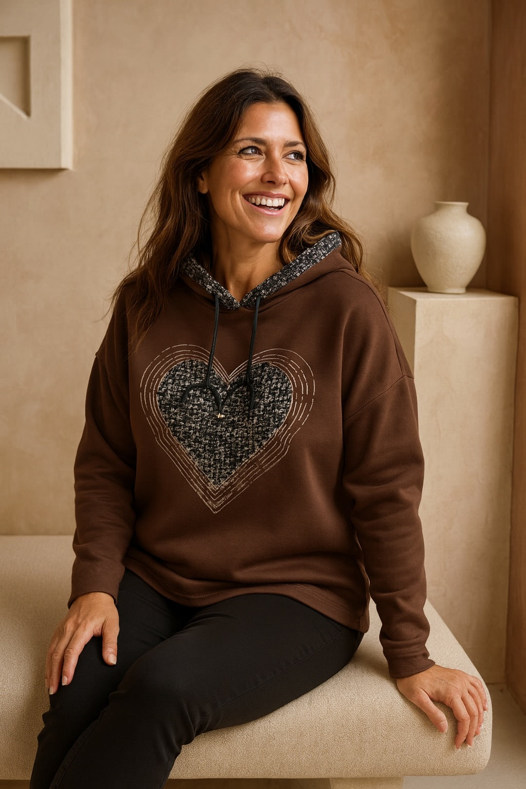 Heritage Stitch Woven Heart Veria Hoodie - Chocolate