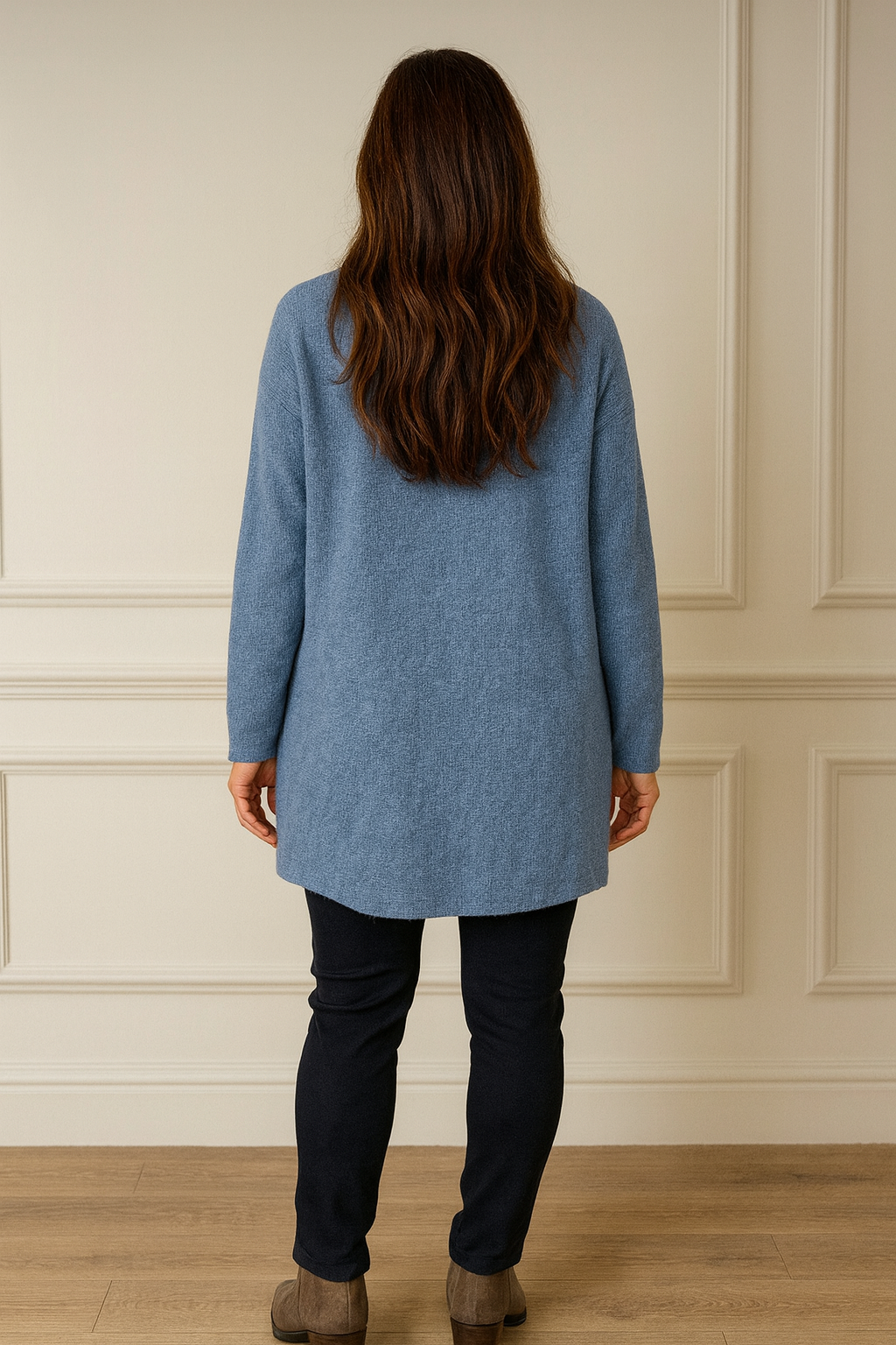 Wool Mix Ribbed Knit Marcela Necklace Top - Denim